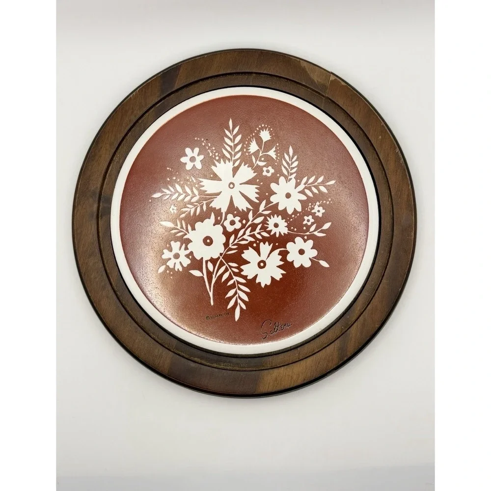 Round Wood Serving Tray w/ Floral Insert & Glass Dome Lid (Cloche) 12 in